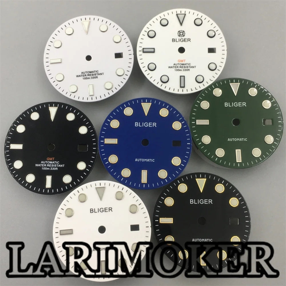 LARIMOKER 31.5mm Green Luminous white blue green black Dial Fit  NH34 NH35 NH36 Movement GMT