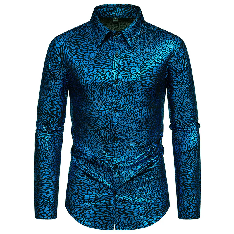 Camisas de vestido roxo masculino para festa hip hop leopardo impressão manga longa smoking camisas masculino elegante tendência boate banquete chemise