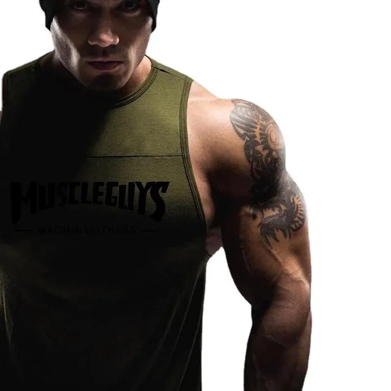 قميص رجالي ماص للعرق من القطن للياقة البدنية صيفي مريح كاجوال للصالة الرياضية وكمال الأجسام مطبوع بدون أكمام #4