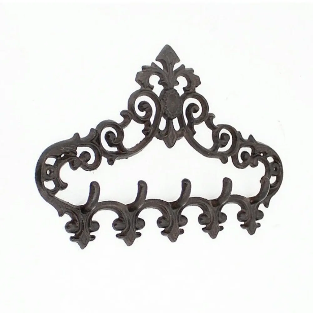 Retro Vintage Wrought Iron Hook Floral Texture Cast Iron Wall Mount Hanging Shelf Multi-functional Space Saving
