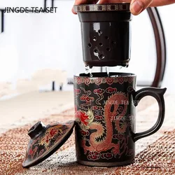 Authentic Purple Clay Teapot Dragon Pattern Tea Cup Large Filter Tea Maker Pu'er Teacup with Handle Master Cup Home Tea Set