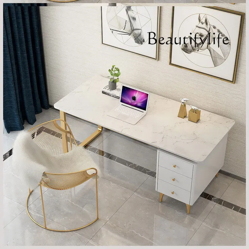 Modern minimalist marble desk and chair combination bedroom with drawers writing desk