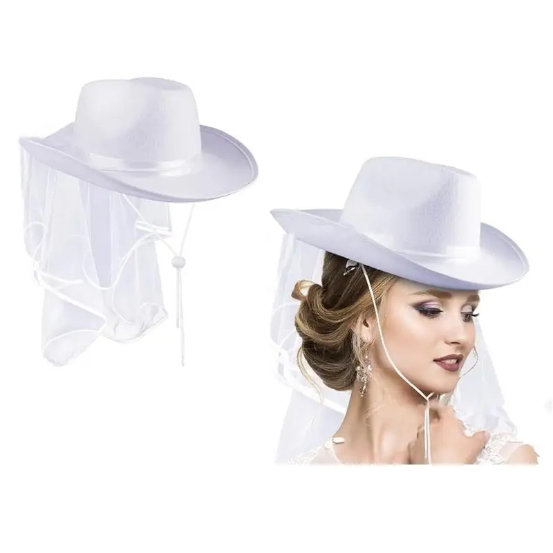 

652F Womens Cowboy Hat Western Cowgirl Hats Bride Wedding Hat Party Prop Dress Hats