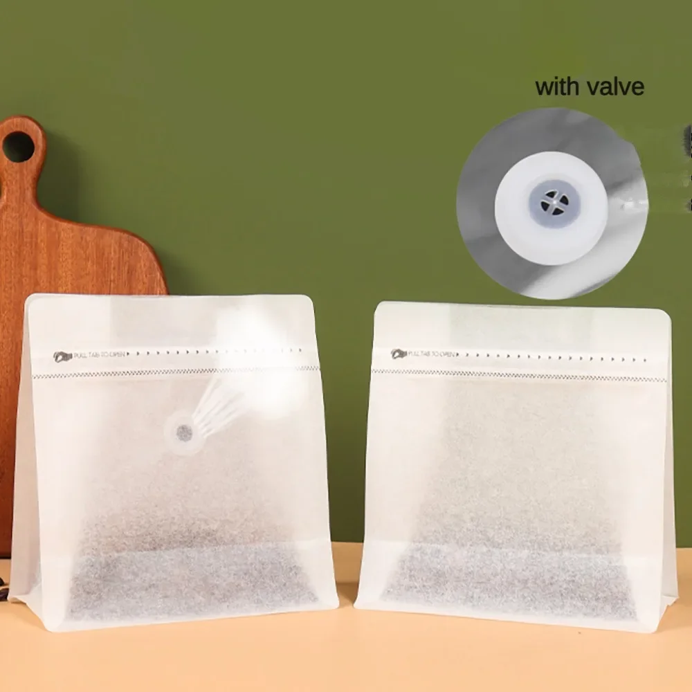 50pcs Resealable White Cotton Paper Biodegradable Coffee Bean Bag With Valve 150g 250g 500g 1kg Powder Food Nuts Packaging  bag