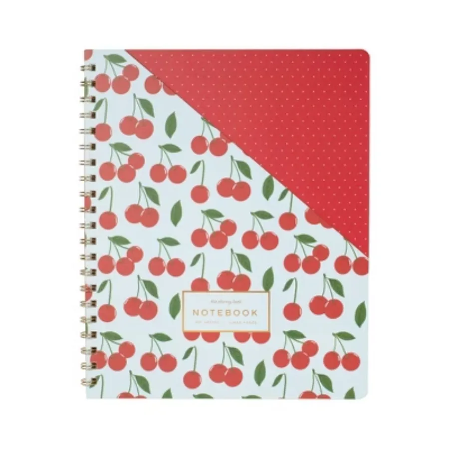 9"×11" Spiral Notebook 120 Pages, College Ruled with Angled Cover Pocket, Cherry Best Design Lined Notebook for Student School Supplies
