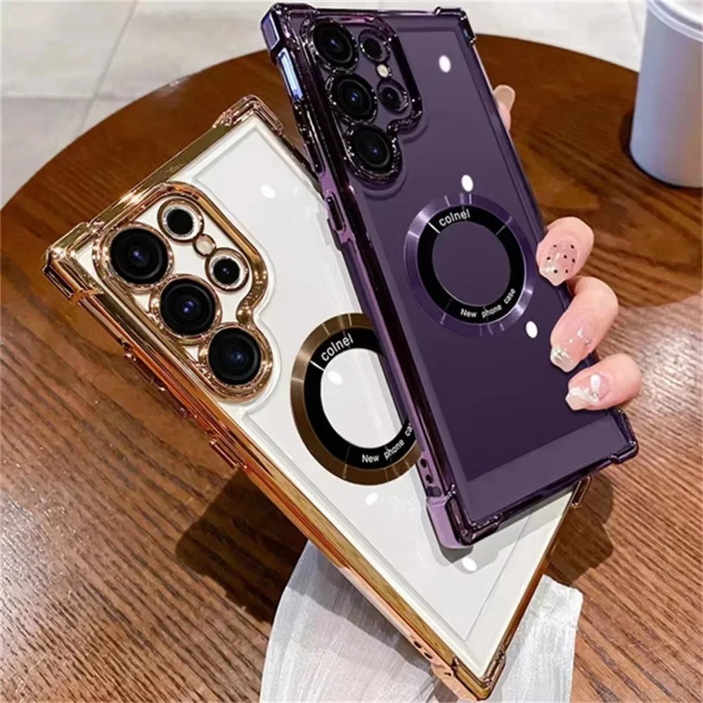For Magsafe Plating Phone Cases For Samsung Galaxy S25 S24 S23 S22 Ultra S21 Plus FE 5G Note 20 Shockproof Clear Magnetic Cover