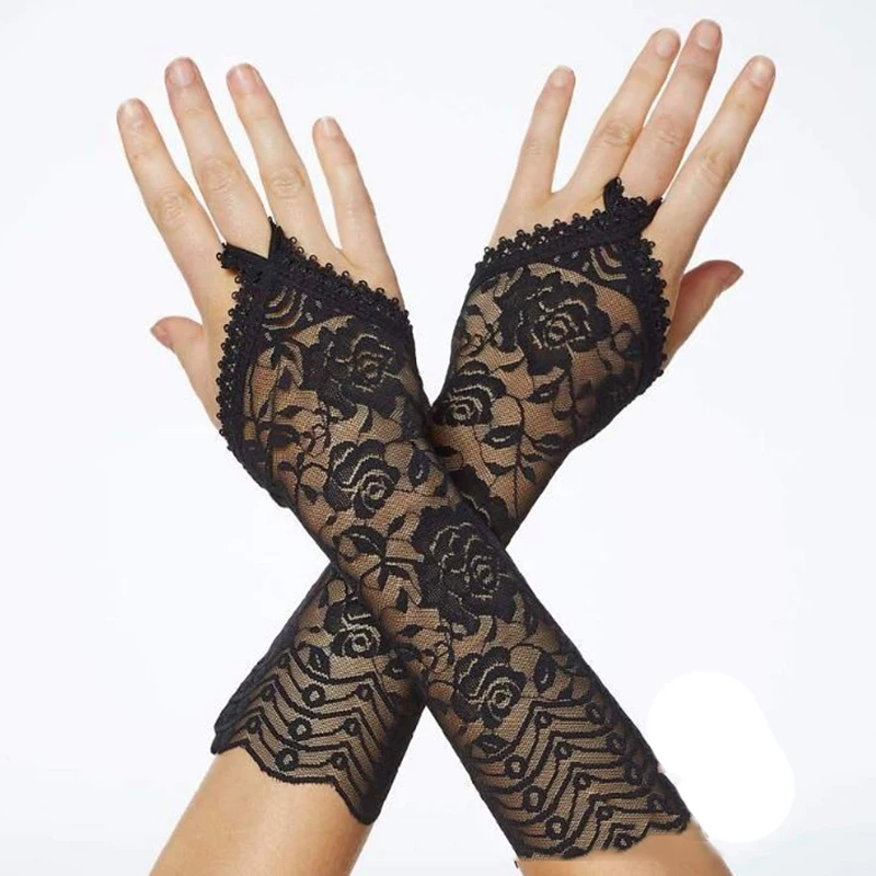 

Sexy Hollow Lace Half Finger Women Sunscreen Long Gloves Cosplay Gothic Ball Performance Party Prom Fingerless Nightclub Dance