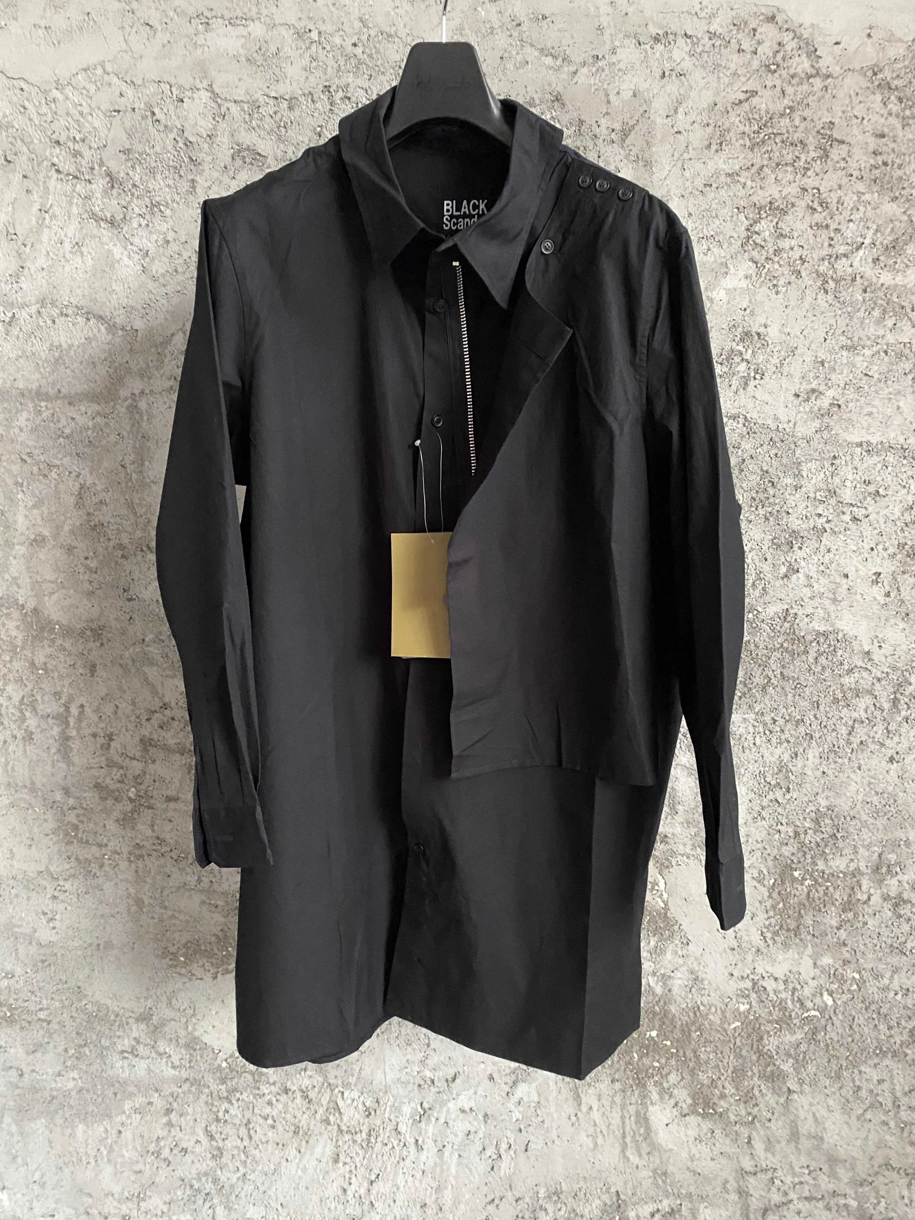 Dark Japanese-style black pure cotton zipper shirt, black and white casual
