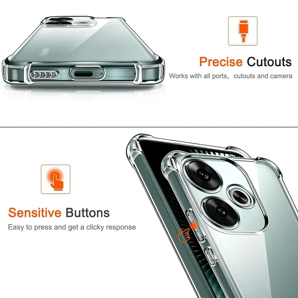 Противоударный чехол для Xiaomi Poco F6 F5 F4 F3 X6 X5 X4 X3 GT M6 M4 M3 Pro 4G 5G Силиконовый мягкий прозрачный ультратонкий прозрачный чехол