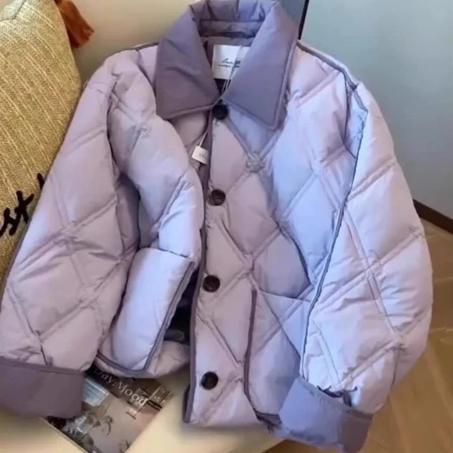 Women Winter Jacket Thickened Warm Windproof Parka Coat Fashion Commuter Lapel Single-breasted Loose Cotton Jacket Outwear Tops