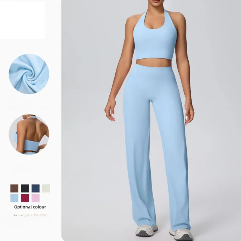 

Нейлоновые быстросохнущие сексуальные женские комплекты из 2 предметов, укороченные топы с подкладкой, расклешенные леггинсы с высокой талией, спортивная одежда, комплекты для тренировок на открытом воздухе, йоги