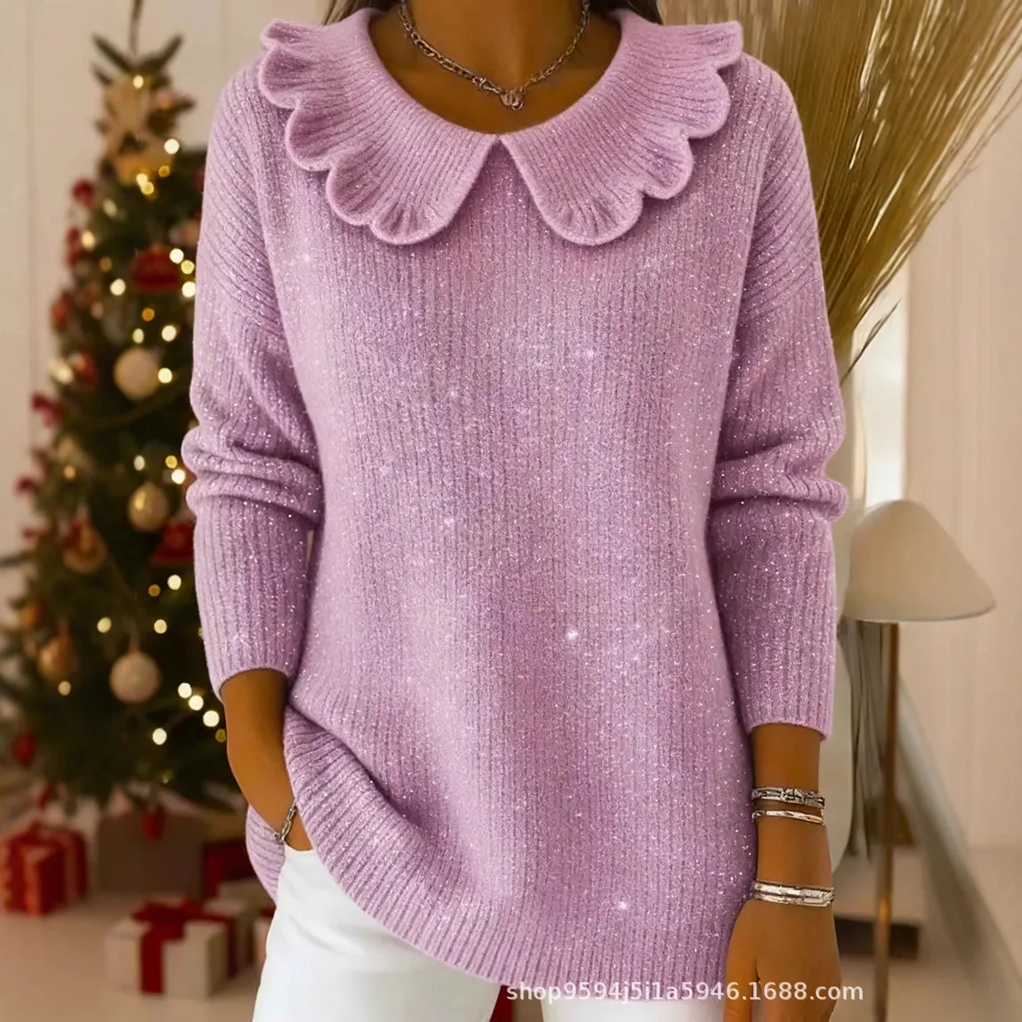 

New Retro 3D Digital Print Stand Collar Long Sleeve Solid Color Women's Top