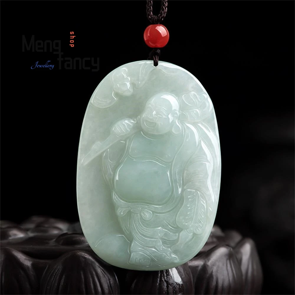 

Natural Myanmar A-goods Jadeite Welcome Blessing Maitreya Buddha Ice Jade Pendant Buddhist Amulets Mascots Fashion Fine Jewelry