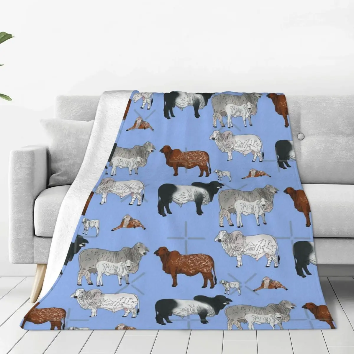 Brahman Cattle Blue Four Seasons Universal Blanket Air-Conditioned Room Can Be Laid Mother's Day Gift