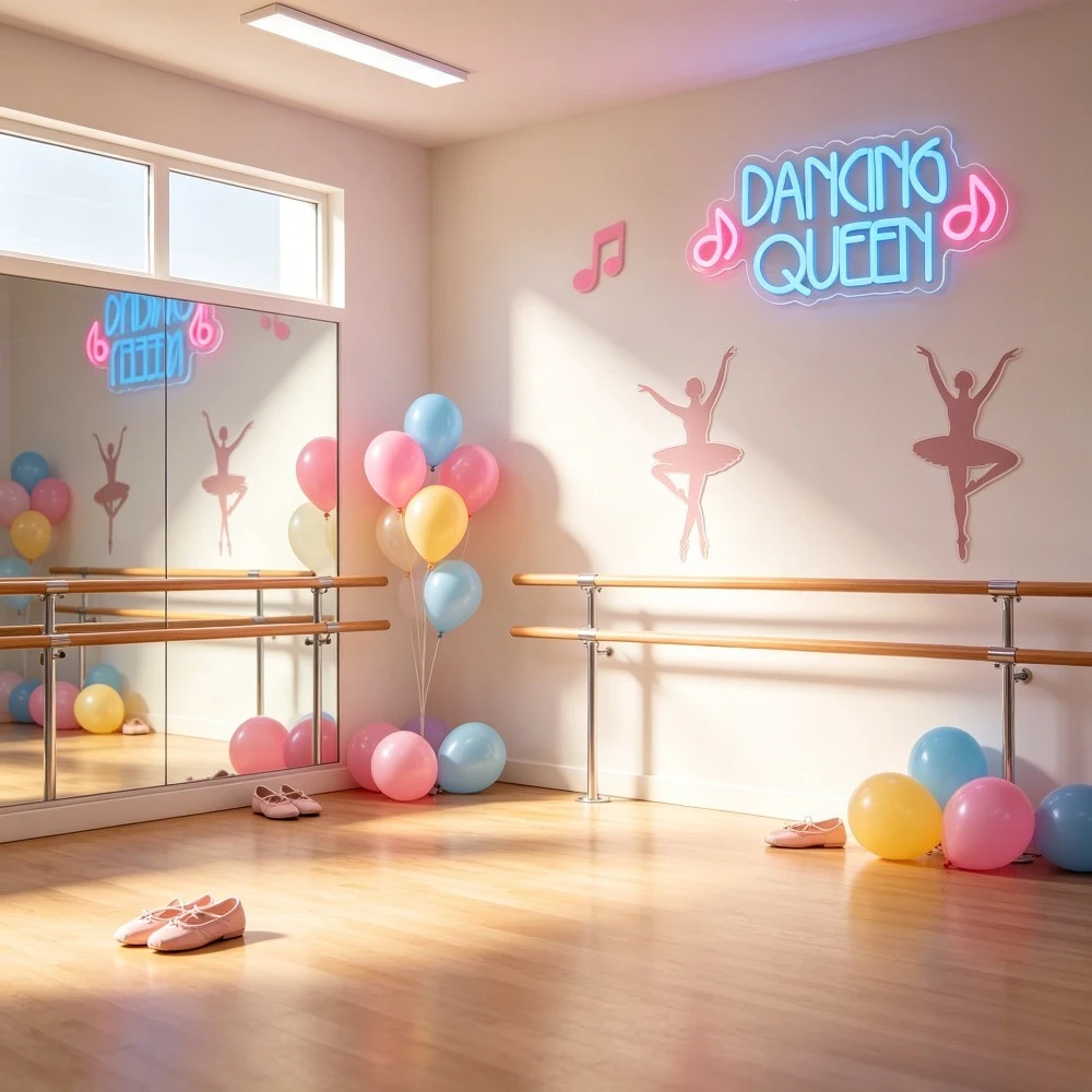 Dancing Queen Neon Sign LED Music Note Ballet Shape USB Reusable Aesthetic Room Wall Decor for Studio Party Karaoke Bedroom Gift