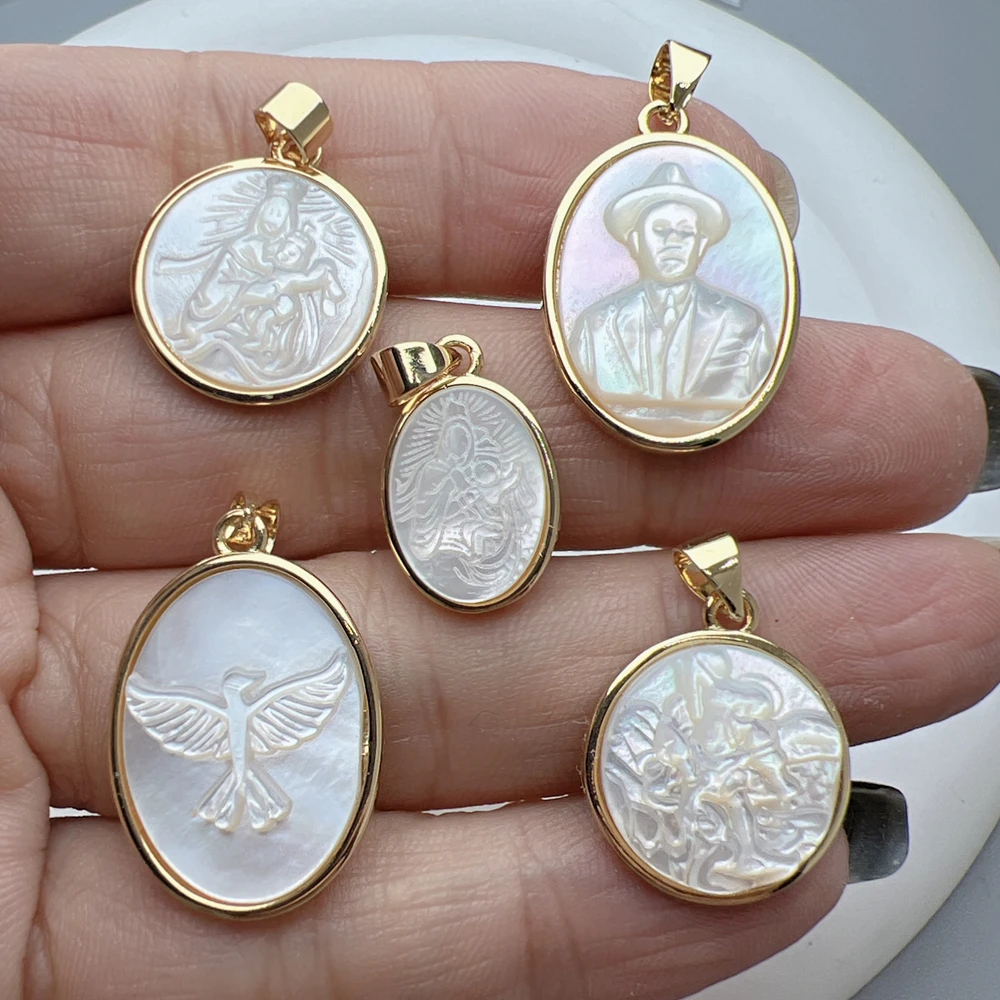 

Natural Sea Shell Peace Dove Virgin Mary Pendants Portrait pattern Charms For Jewelry Making Women Necklace Accessories