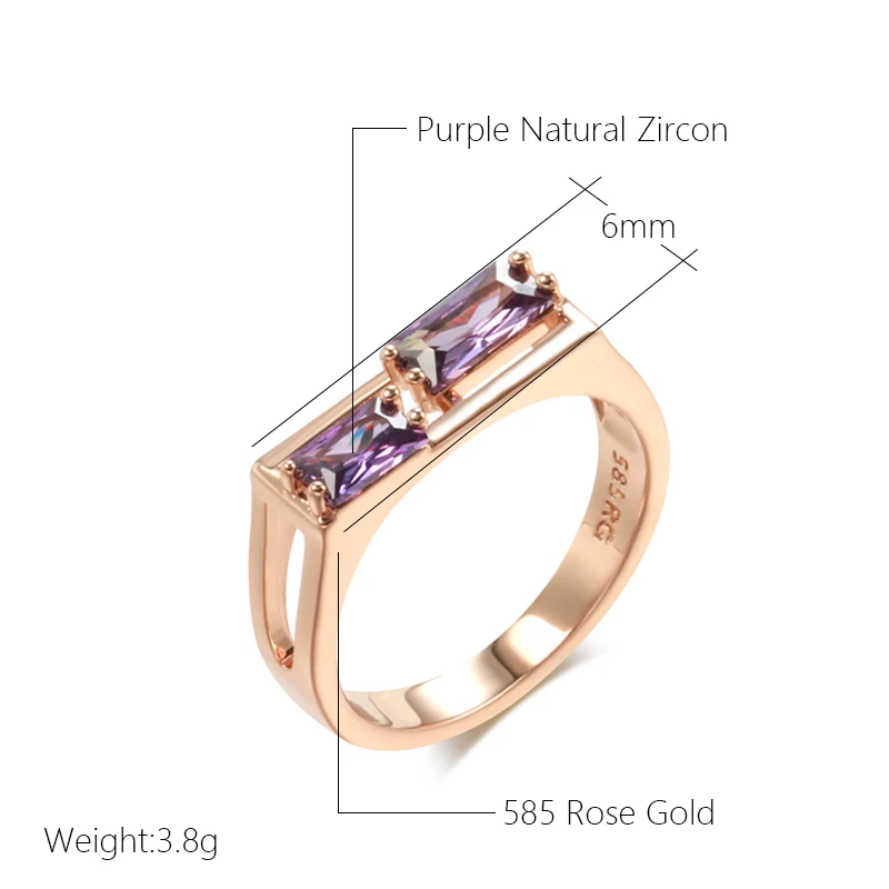 JULYDREAM Prong Inlay Purple Zircon Hollow Geometric Rings for Women 585 Gold Color Light Luxury Jewelry Party Daily Accessories