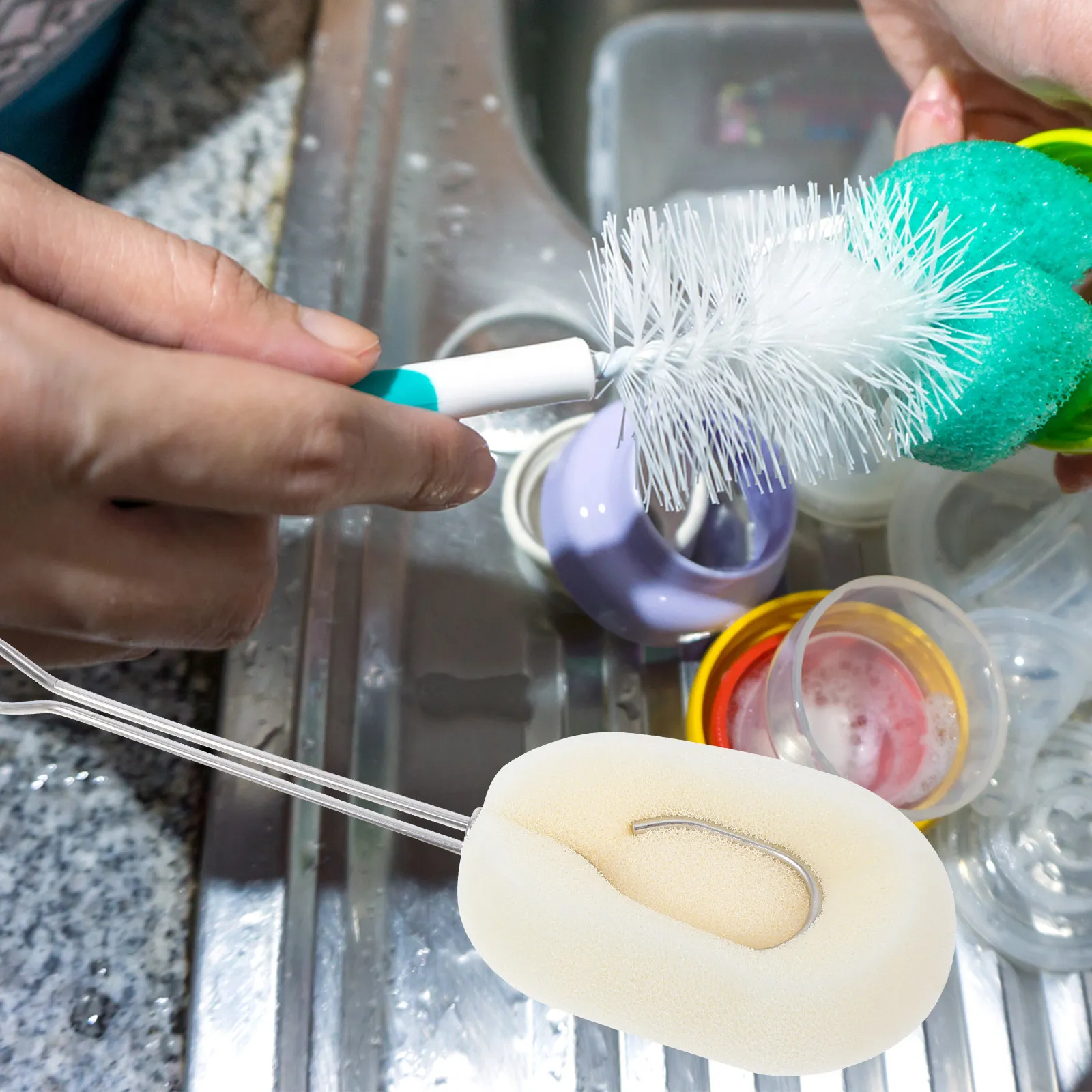 

2Pcs Baby Bottle Brush Soft Silicone Handle Cleaning Brush for Feeding Bottle Glass Water Cup Pacifier Residue Removal