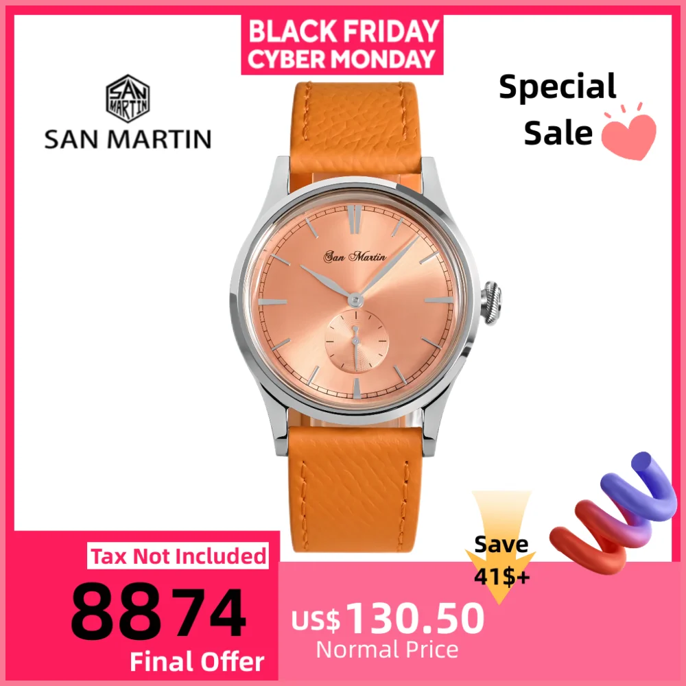 

San Martin 38mm 6004D 715 Quartz Watch For Men Wristwatch Leather Strap Pilot Casual Mineral Crystal Sunray Dial 5Bar SN0101B-1