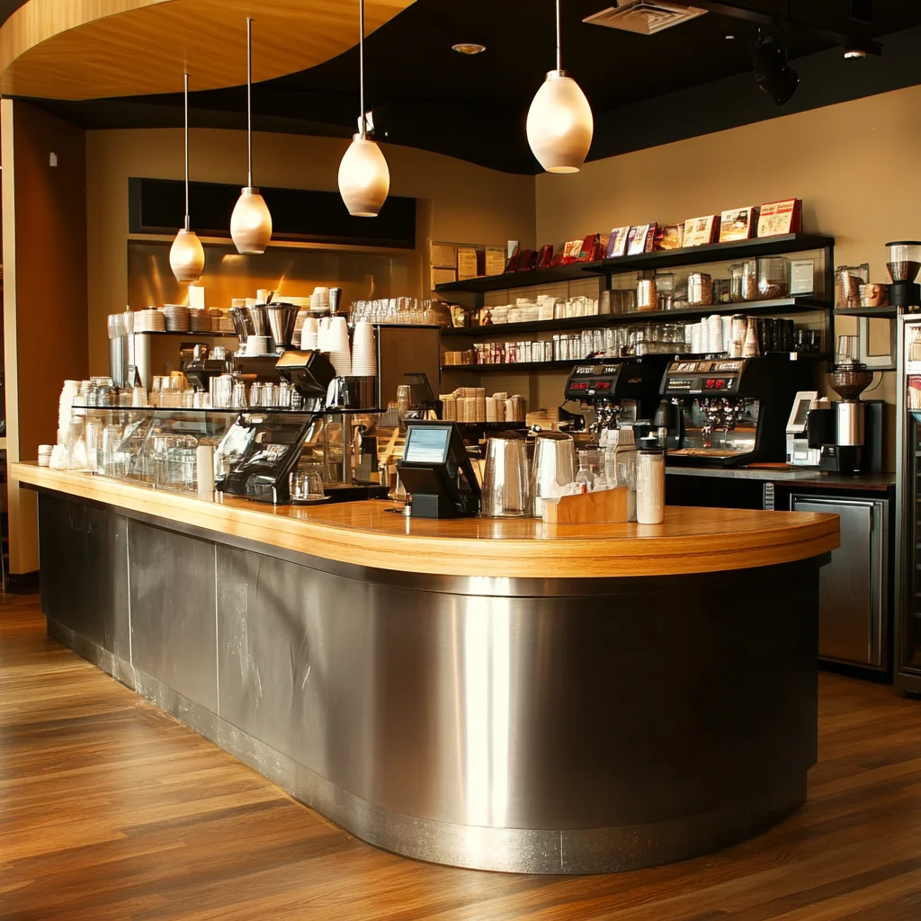 *Customized Coffee Shop Furniture Design High Quality Commercial Furniture Stainless Steel Coffee Shop Front Desk