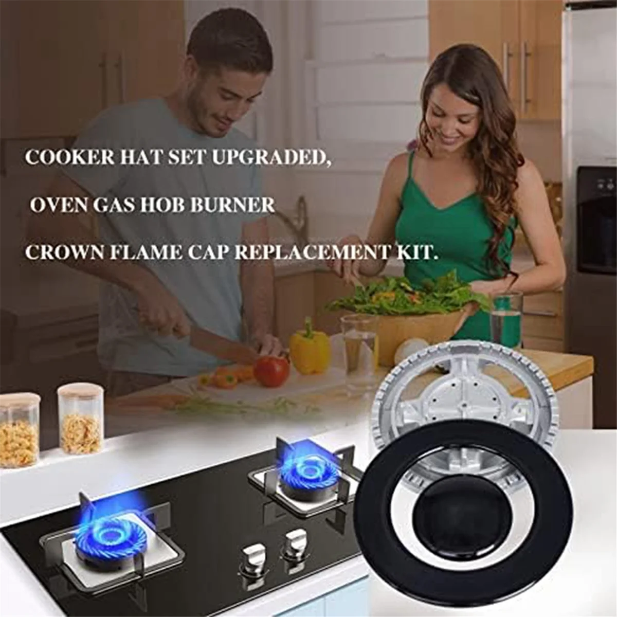 Upgrade Cooker Hat Set Oven Gas Hob Burner Crown Flame Cap Cover for Kitchen Fit for SABAF Stove Handles Lid