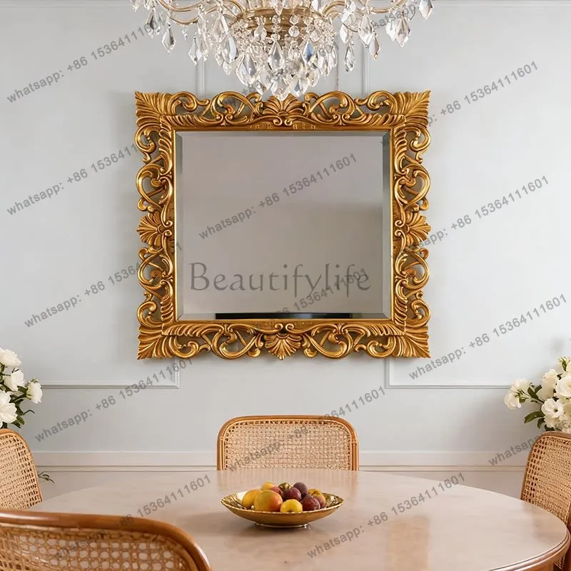 Bathroom wall hanging square makeup mirror hotel villa entrance restaurant retro decorative mirror