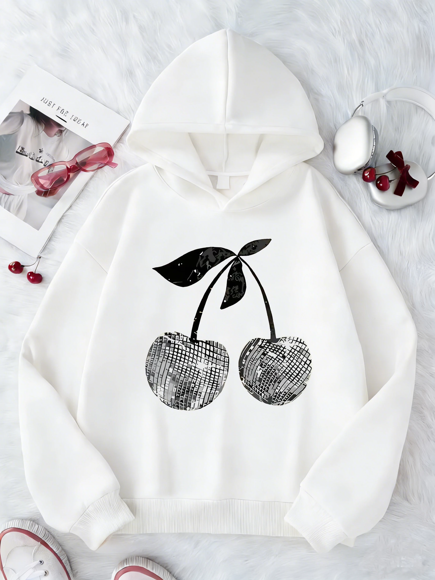 Stylischer Kirsch-Kapuzenpullover für Mädchen, süßer Harajuku-Hoodie für Jungen und Mädchen, Herbst-Frühling, lässige Hoodies