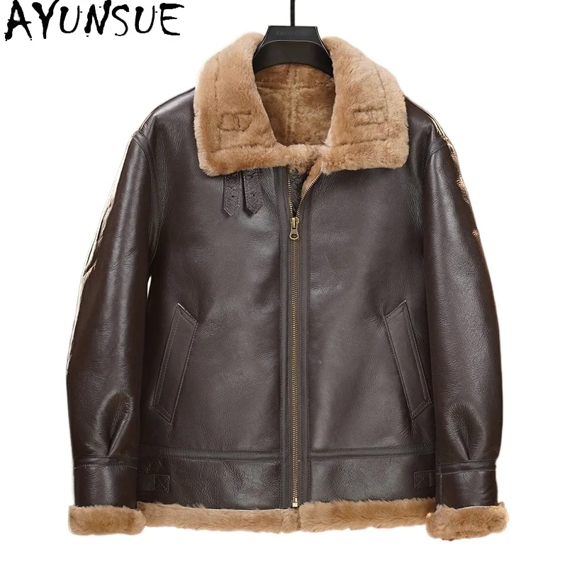 

AYUNSUE 100% натуральная шерсть, меховые куртки для мужчин, 2025, зимняя куртка из натуральной кожи, мужская теплая мотоциклетная куртка из натурального меха, мужская одежда
