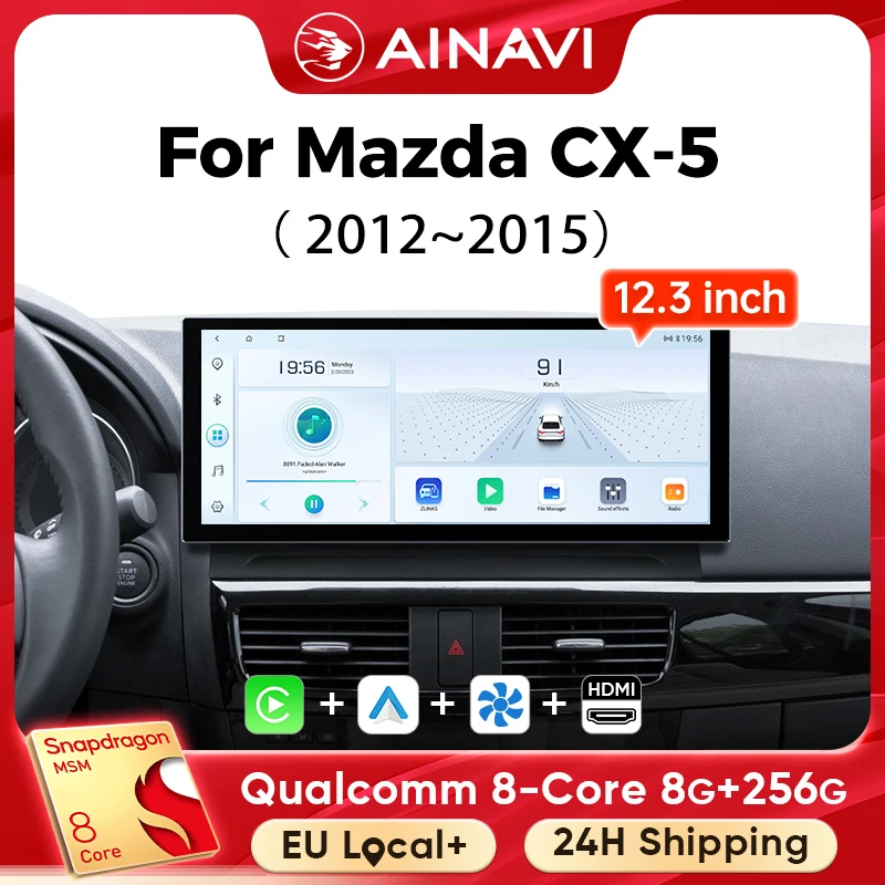 Ainavi 12.3 inch Car Radio For Mazda CX5 CX-5 2012 2013 2014 2015 2016 Wireless Carplay Android Auto 4G Car Multimedia Player 2K