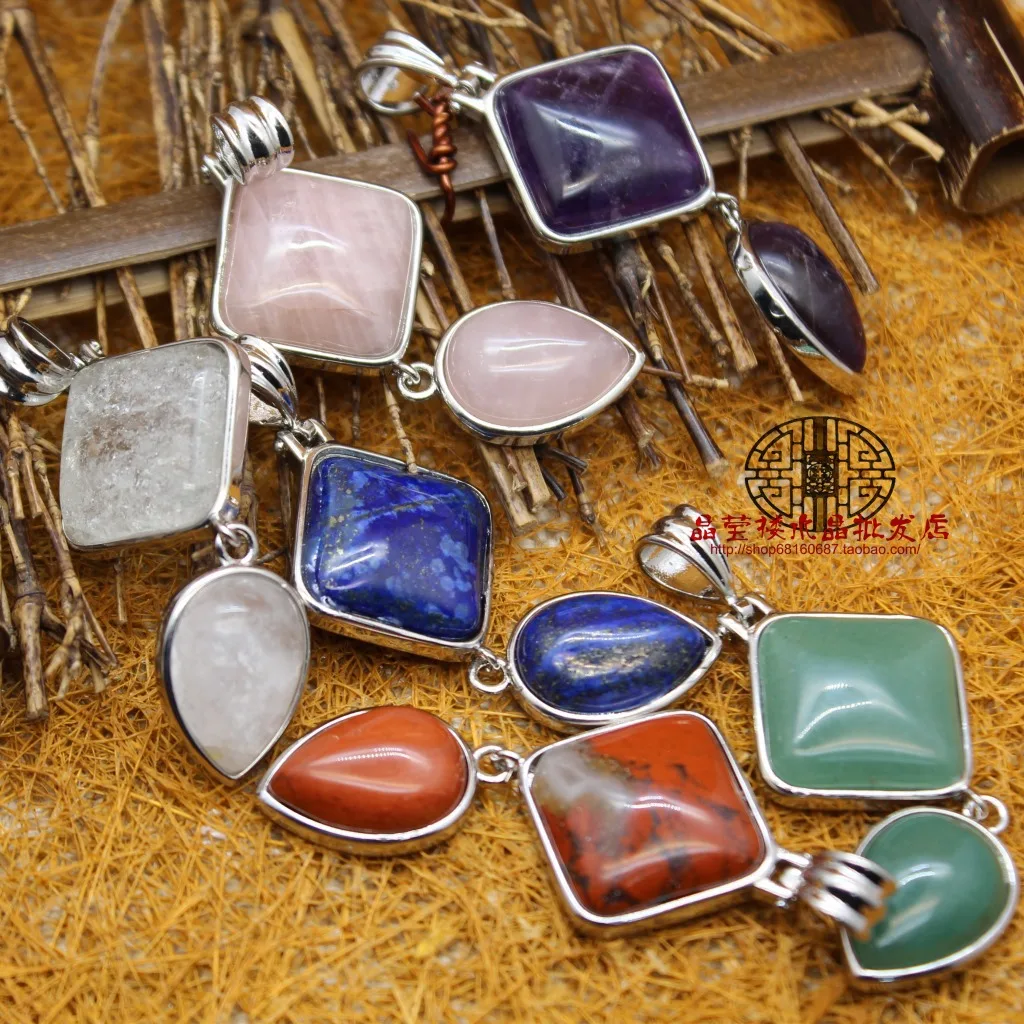 

Natural Stones Crystal Pendant Square Water Drop Rose Quartz Lapis Lazuli Geometric Pendants for Necklaces Women Jewelry