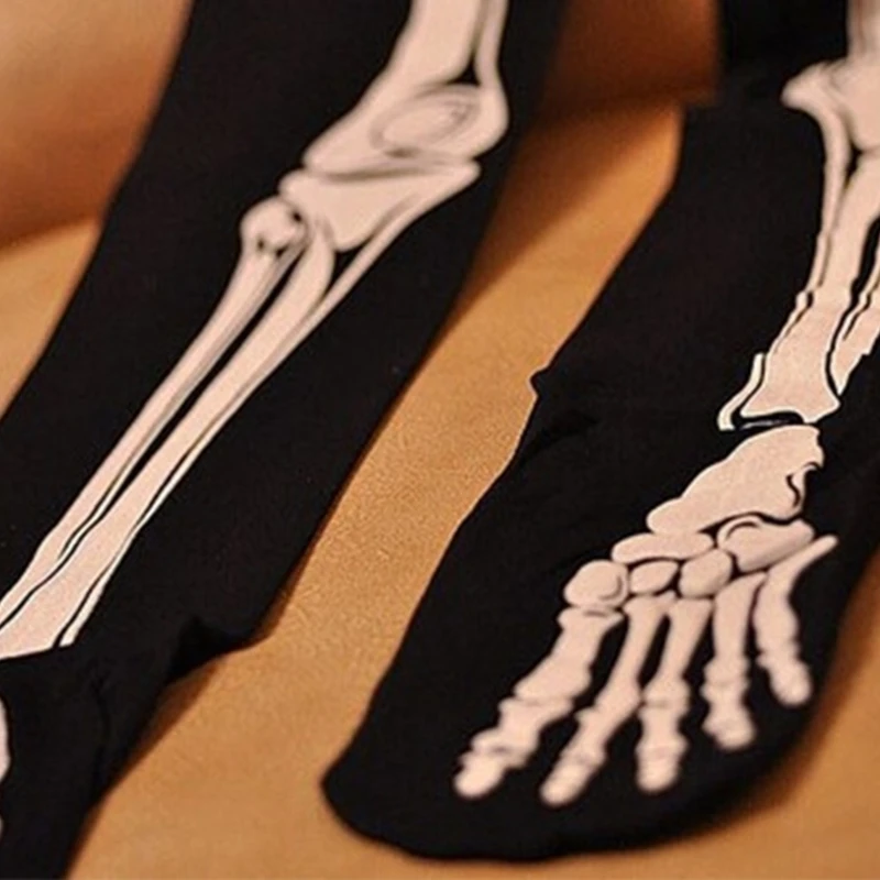 Halloween Skeleton Costume Footed Tights Women Funny Scary Stockings Skull Print Pantyhose Leggings for Cosplay Party