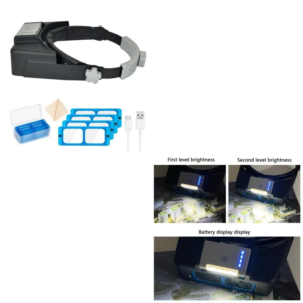 

Upgrades Magnification Headsets with 4 Bright LEDs USB Charging for Watchmakers Dentists & Hobbyists Close Up Tasks