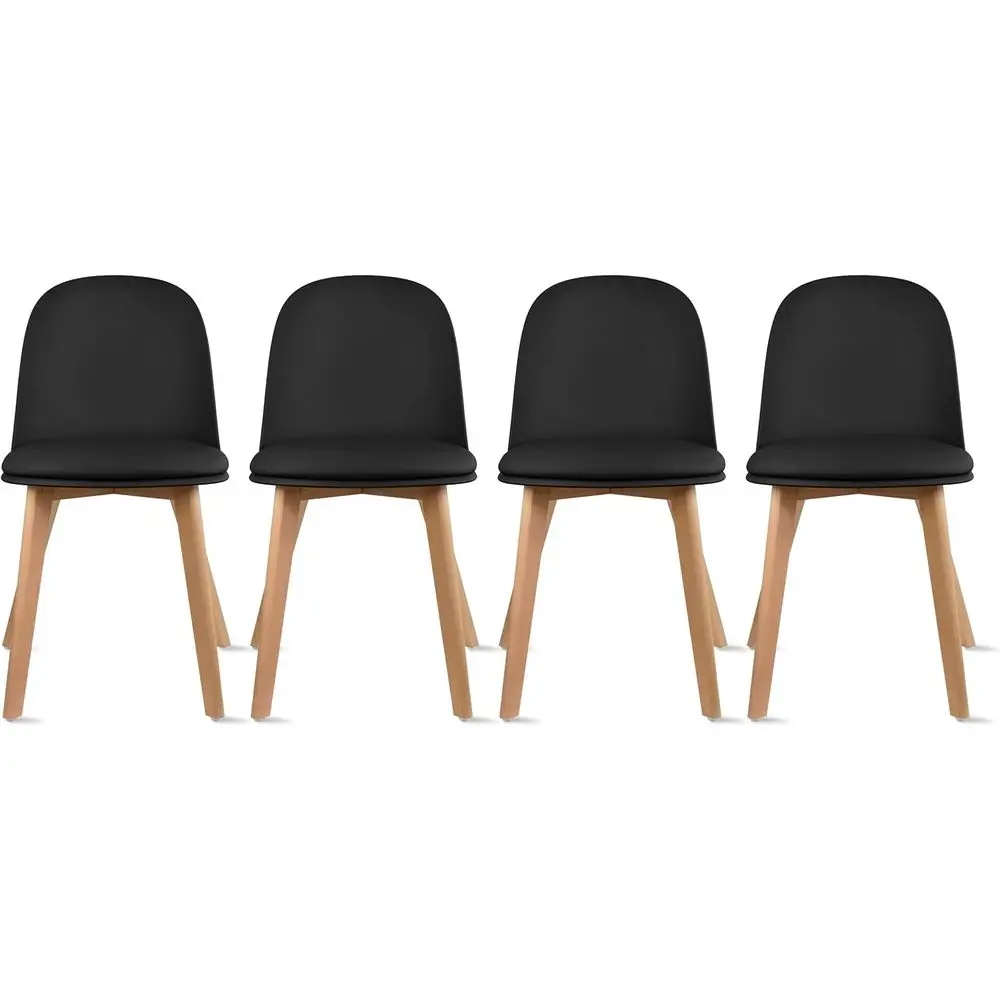

Set of 4 Modern Dining Chairs | Plastic Shell with Faux Leather Cushion and Wooden Legs | Suitable for Indoor and Outdoor | Idea