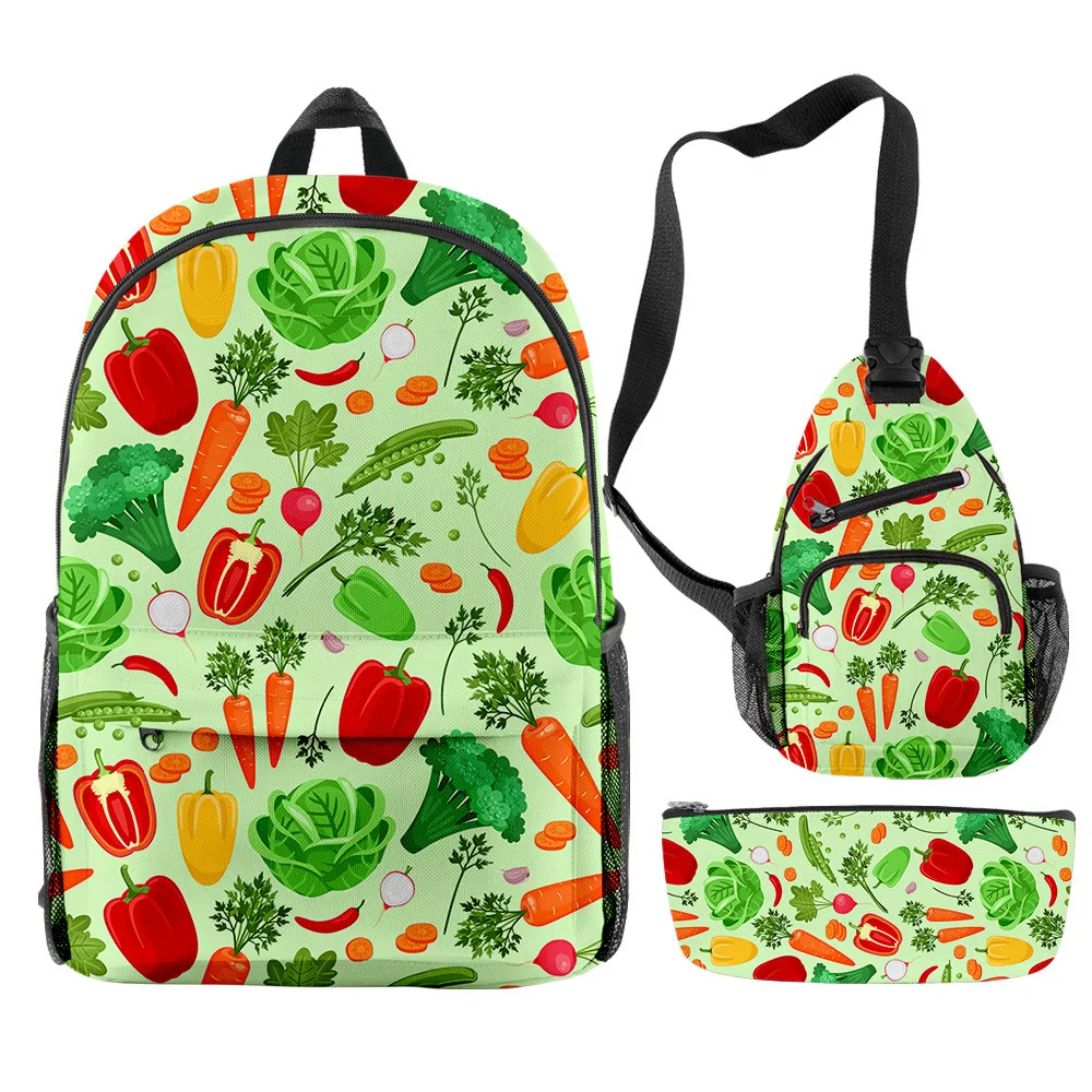 

Harajuku Popular Funny Harajuku food 3D Print 3pcs/Set pupil School Bags Travel Laptop Backpack Chest Bag Pencil Case