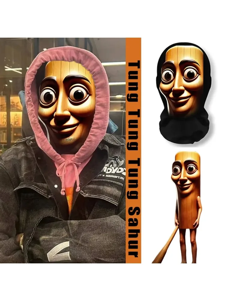 Tung Tung Tung Sahur masque d'équitation drôle respirant maille tissu masque 3D masque Cosplay italien cerveau Anime Action