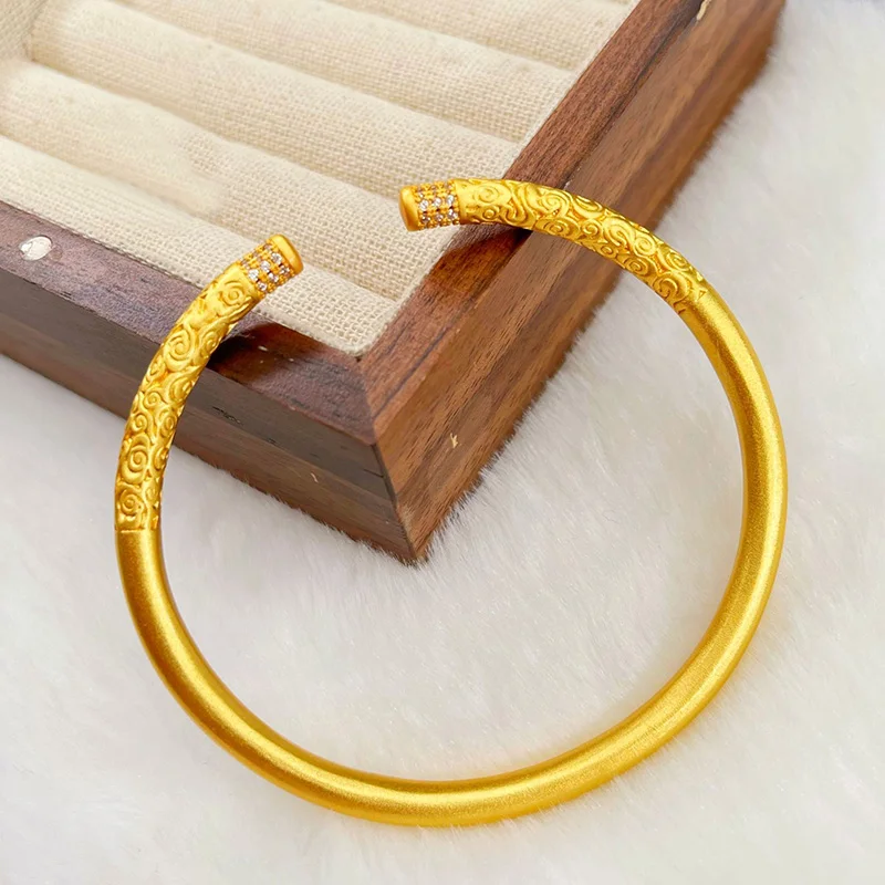 Fashion Metal Matt Surface Open Imitate Gold Plated Simulation Round Matte Imitation Gold Jewelry Golden Color Bangle Bracelet