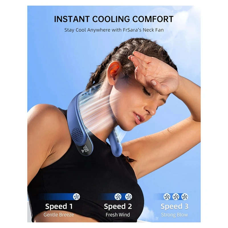 Ventilador de pescoço recarregável, ventilador pessoal com display LED, 3 velocidades com bateria de 4000mAh, para mulheres, homens, viagens, ao ar livre