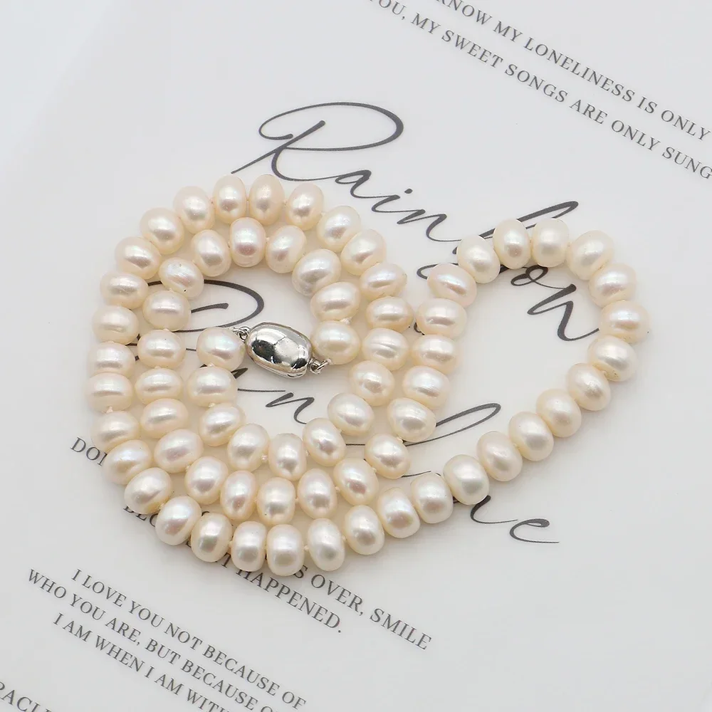 Gorgeous Temperament Natural Freshwater Button Pearl Straight-Hole Loose Beads Necklace Jewelry Wedding Accessories Gifts