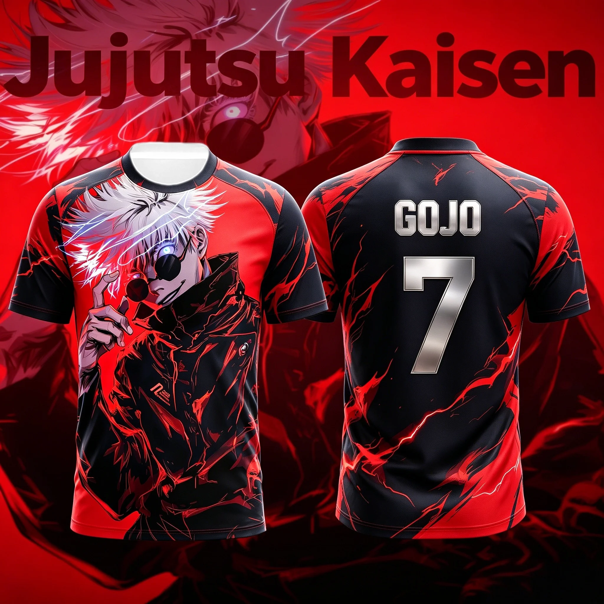 2026 Summer Jujutsu Kaisen Gojo Satoru Red 3D Print Sports Jersey Oversized Anime Fan Tee