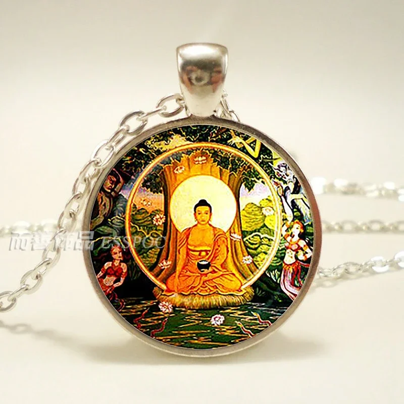 Buddha Buddhist Glass Pendant Necklace Buddha Jewelry Glass Dome Chain Necklace Good Luck Amulets Gift for Lover Gift