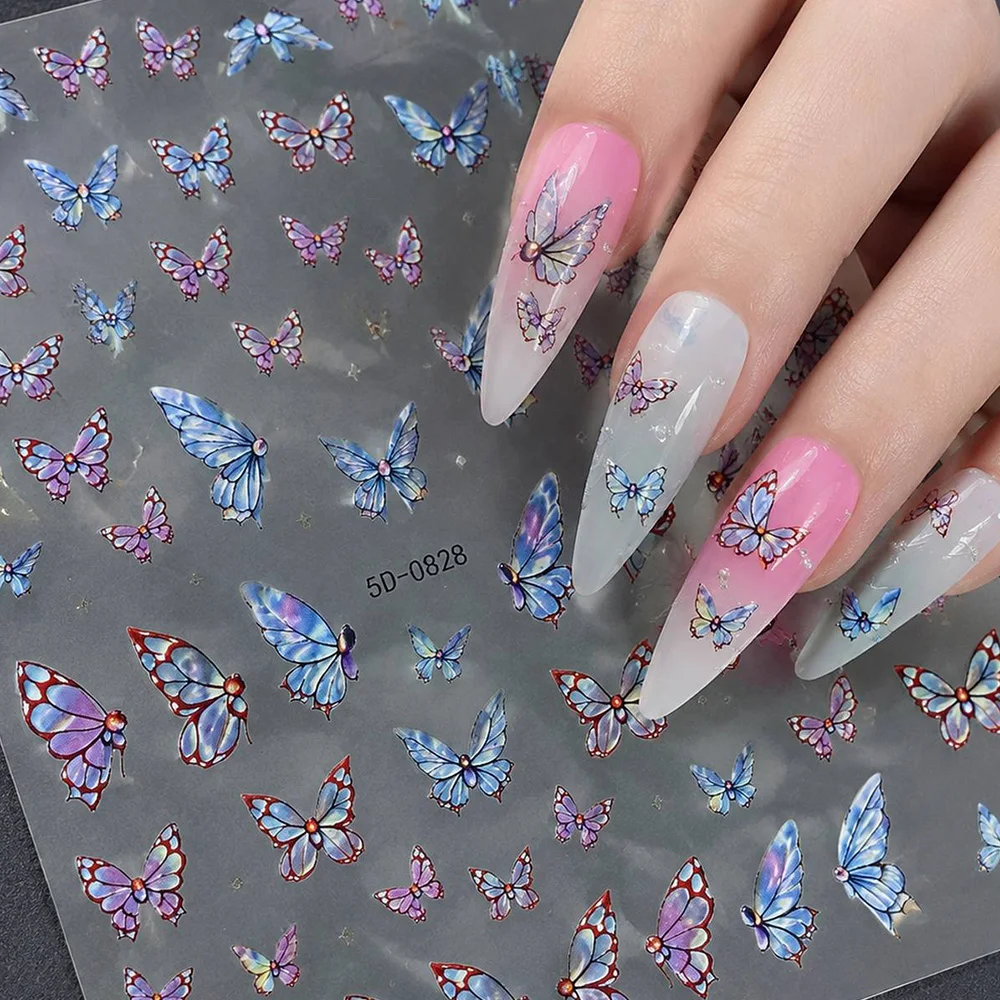 1Pc Shiny Gloss Butterflies Nail Sticker Duochrome Effect Butterfly Nail Decal Artistic Style Butterfly Nail Slider