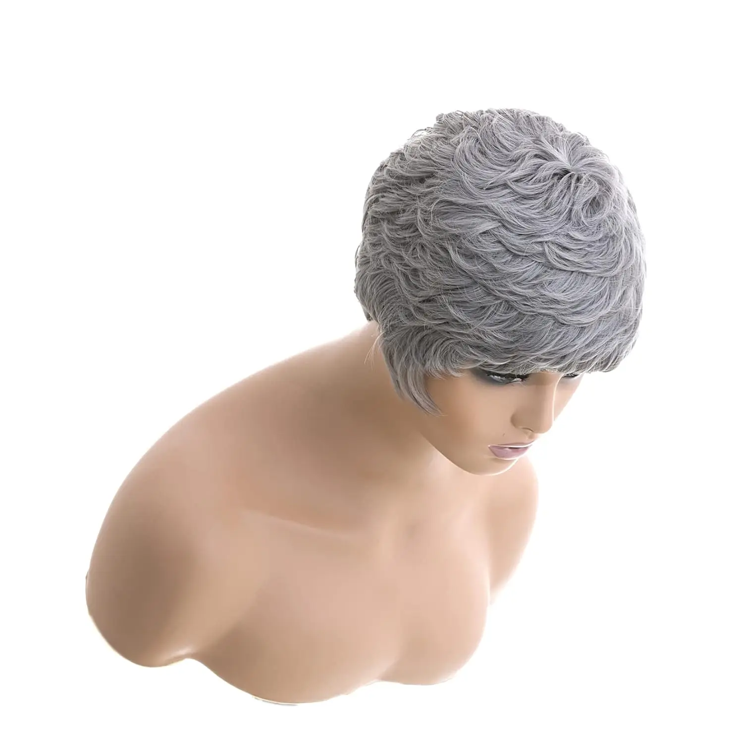 Short Grey Pixie Cut Wigs for Pixie Cut Short Wavy Layered Wavy synthetic Wigs Short Wigs (Grey)