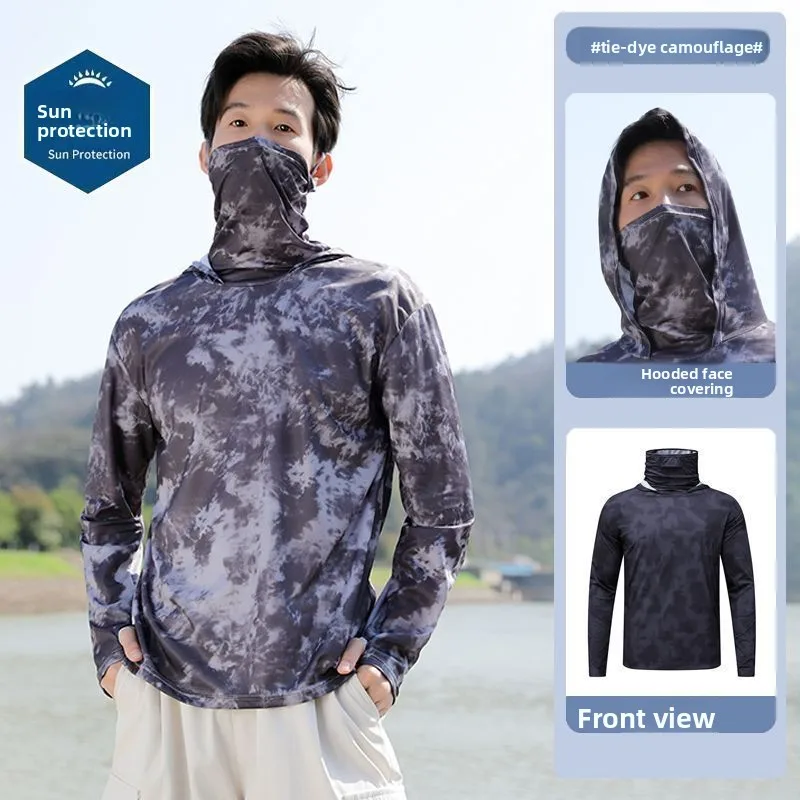 Mesh Ice Silk Sunscreen Clothes Men's Summer Ultra-thin Camouflage Cover Breathable Ice Silk Quick-drying Fishing Clothes