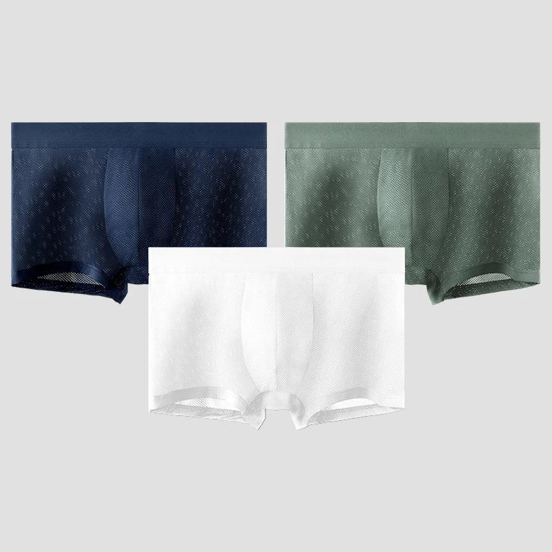 

5pcs Men's ice silk antibacterial underpants, breathable mesh waistband, summer thin flat corner, sexy and comfortable.