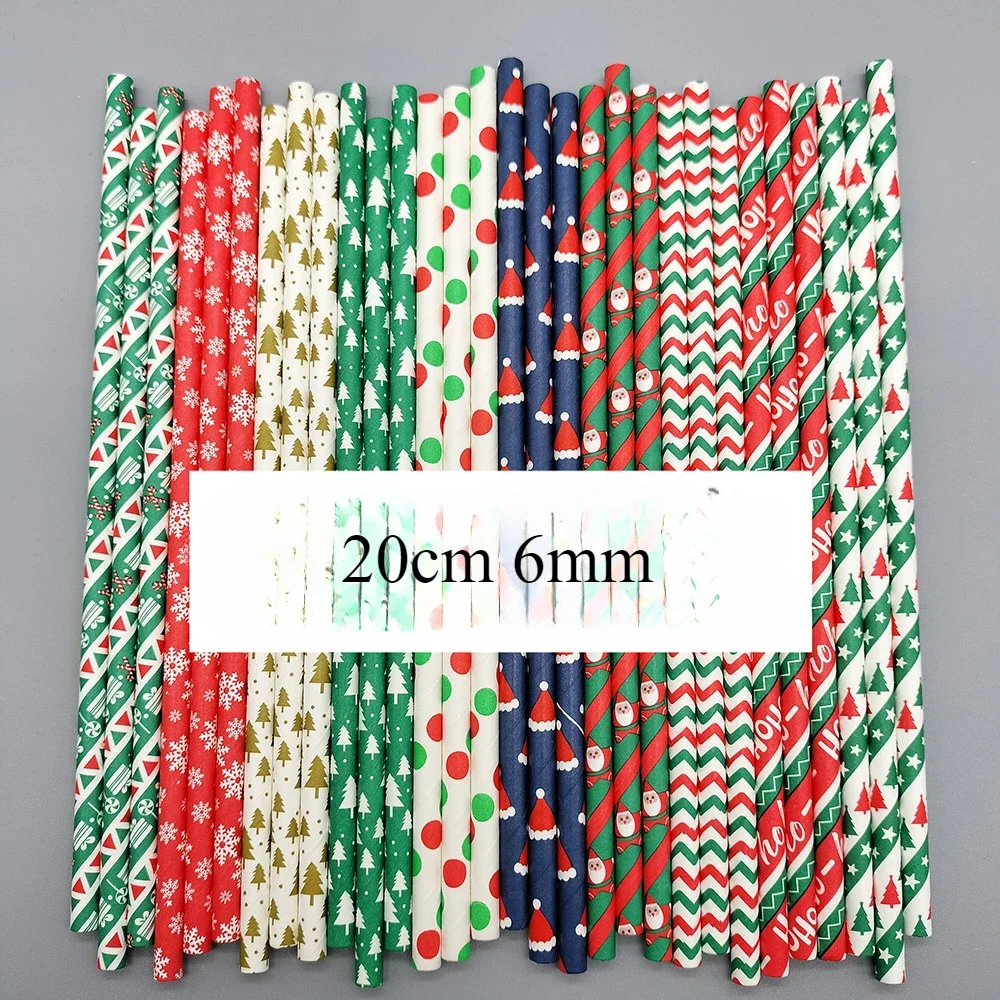 50 PCS Christmas Paper Straw, Santa Claus Christmas Tree Party Decoration Straw, Disposable Biodegradable Beverage Straw