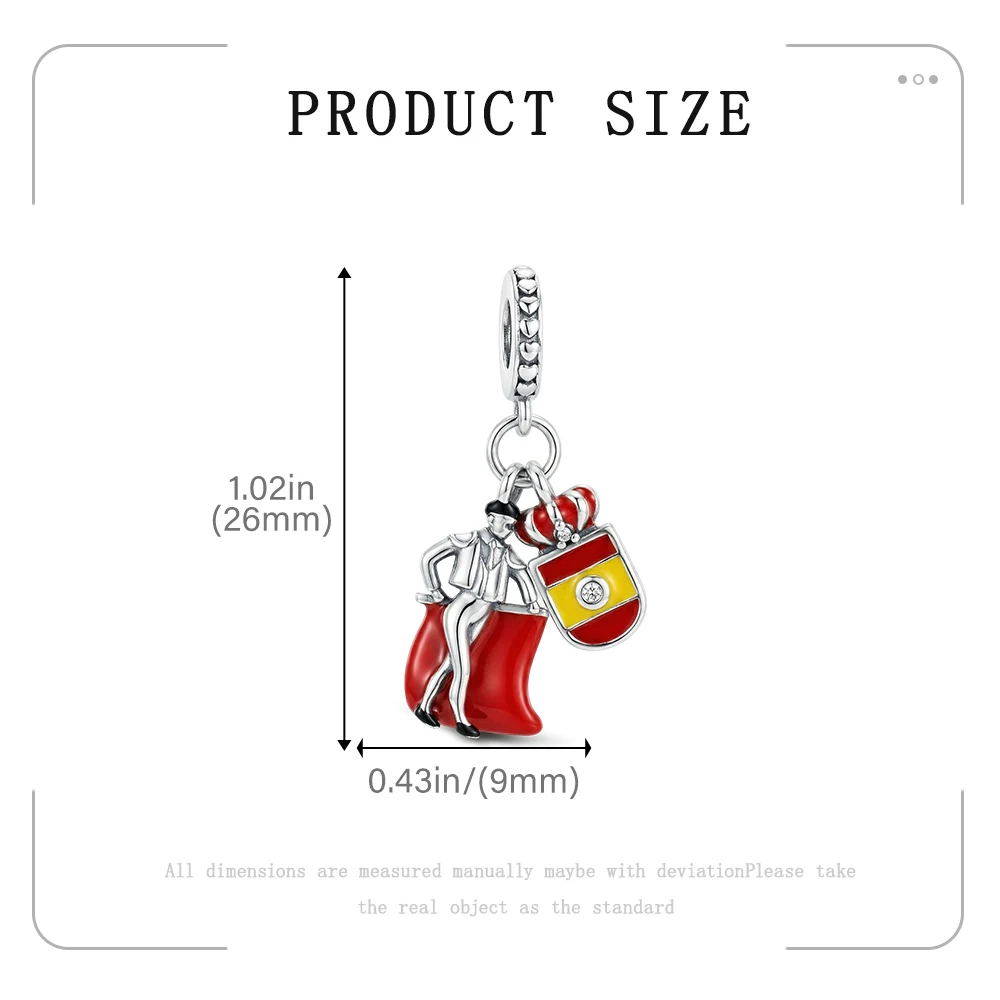 925 Sterling Silver Summer Charm Spain Bullfighter Flag Pendant Fit Bracelet Diy For Women Elegant Fashion Jewelry Travel Gifts view 4
