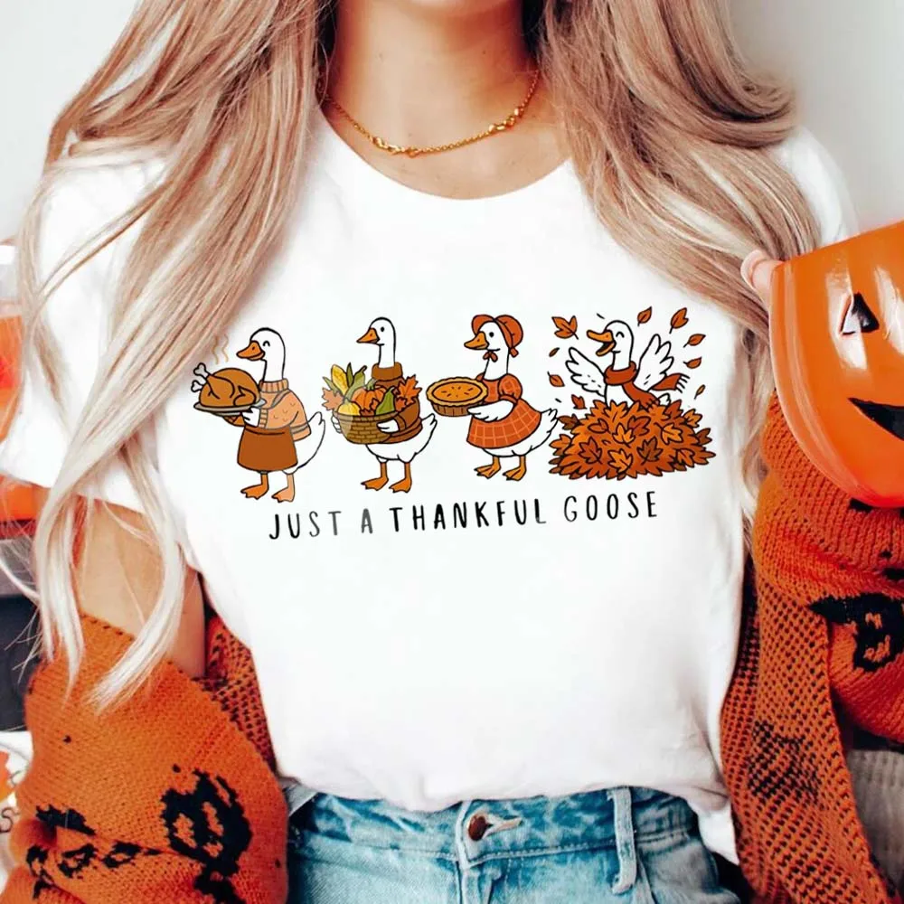 

Pattern T-Shirt Casual Short Sleeved Cute Goose Print Cartoon Halloween Fashion Clothing T-Shirt Women's Round Neck Trendy Top