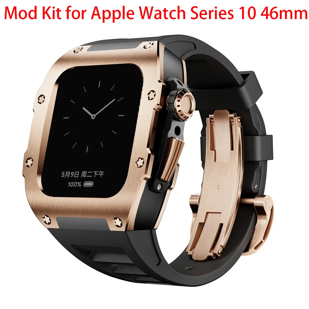 طقم تعديل حامي فاخر حافظة من الفولاذ المقاوم للصدأ لسلسلة ساعات أبل 10 46 ملم حزام سيليكون أنيق لساعة iWatch 10