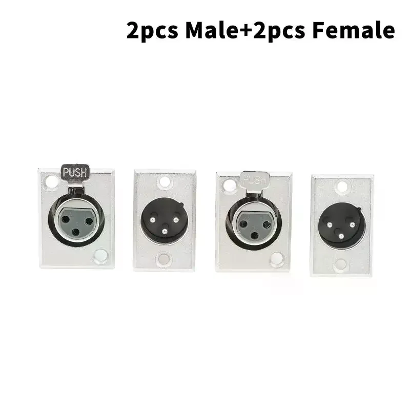 4Pcs Zinc Alloy 3-Pin XLR Panel Mount Connectors 2 Male + 2 Female Jack Socket Wall Plate Durable Studio Equipment Plug Sockets