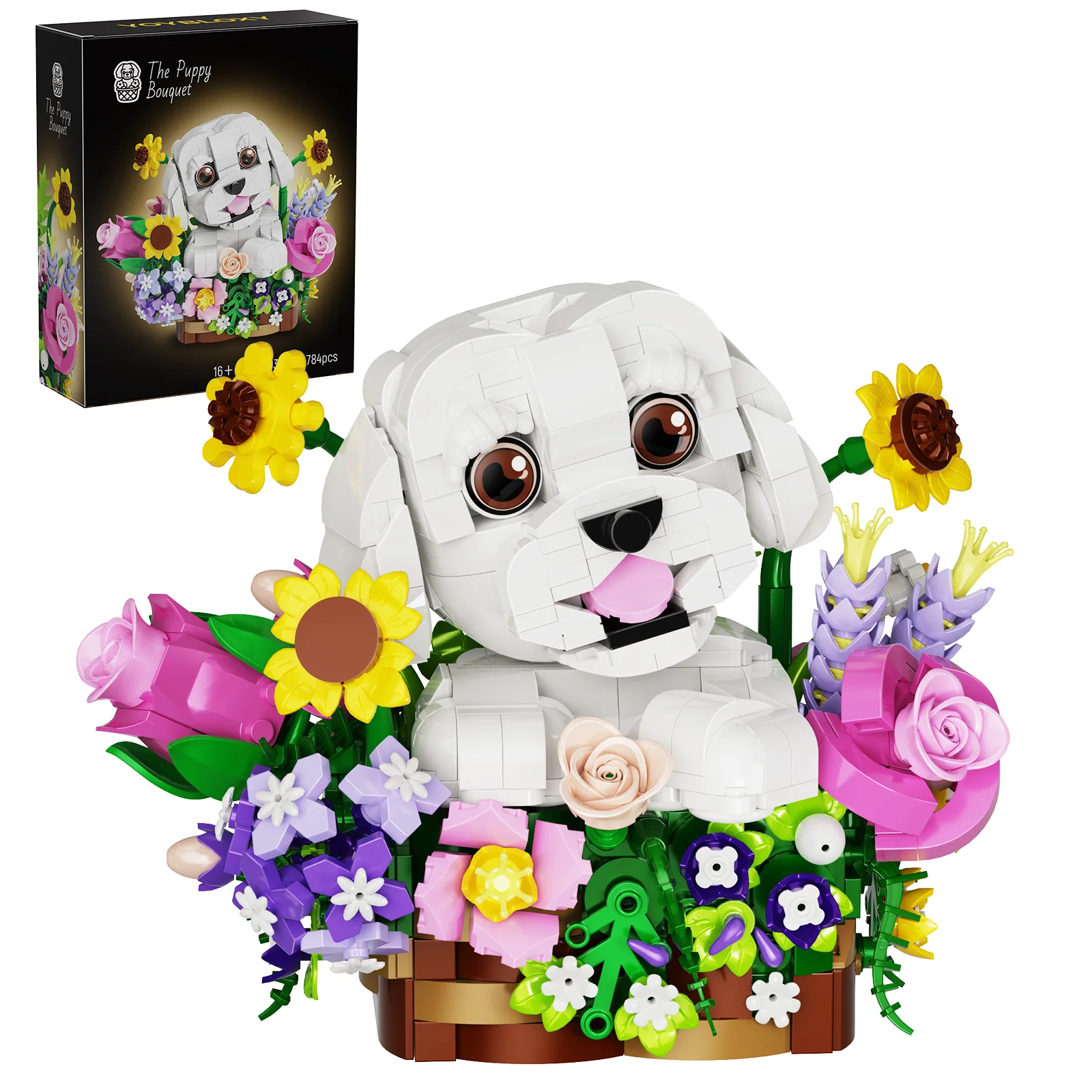 Dogs Bouquet Succulent Building Blocks Set Home Decoration Desktop Ornament Artificial Flower Bonsai Christmas Gift Teens Adults
